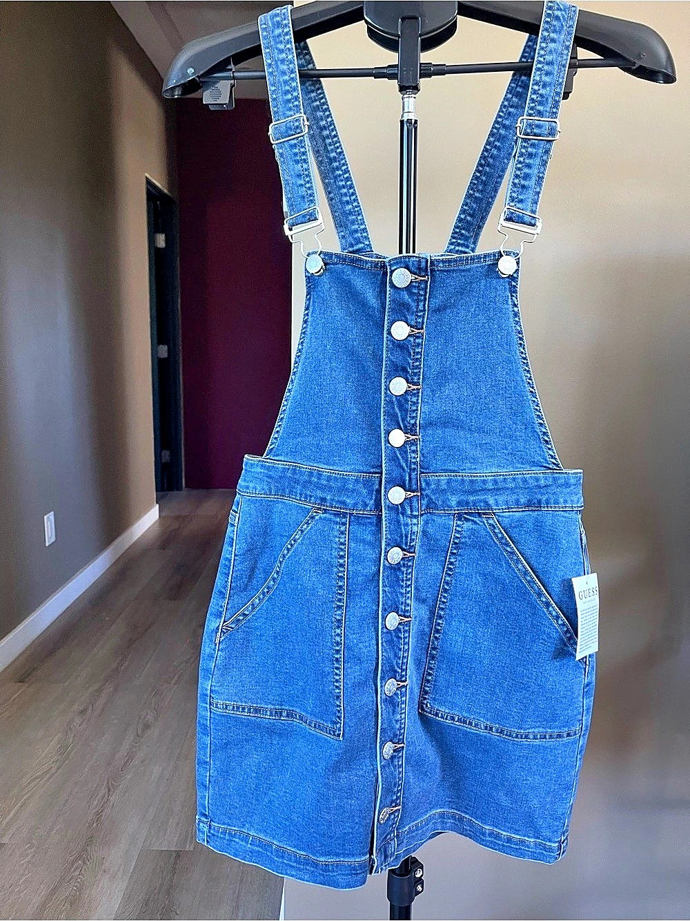 Guess Denim Overall Romper in Blue Size Medium Like New